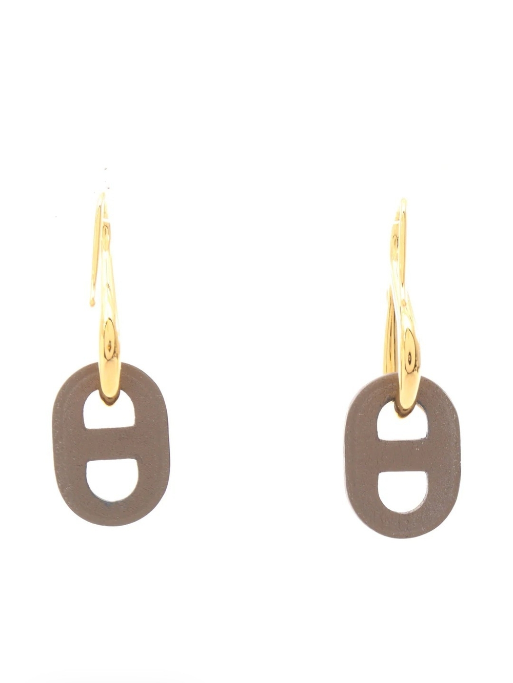 Hermes Au maillon Chaîne d'Ancre Etoupe Earrings GP Veau Swift Gray brown - Picture 3 of 5